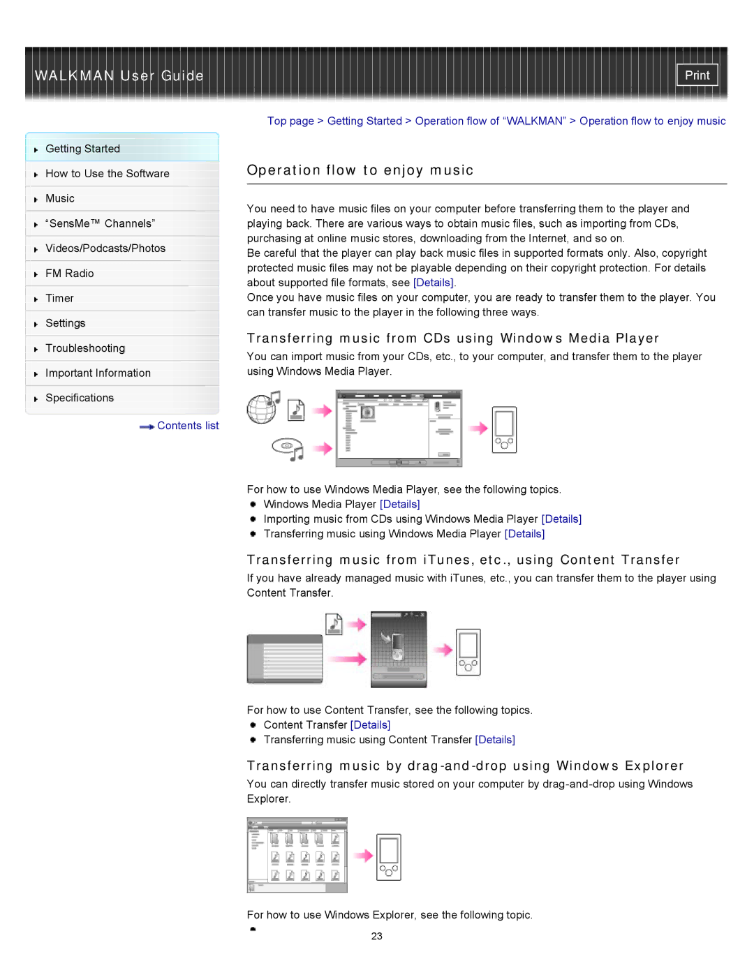 Sony NWZ-E354, NWZ-E355, NWZ-E353 Operation flow to enjoy music, Transferring music from CDs using Windows Media Player 