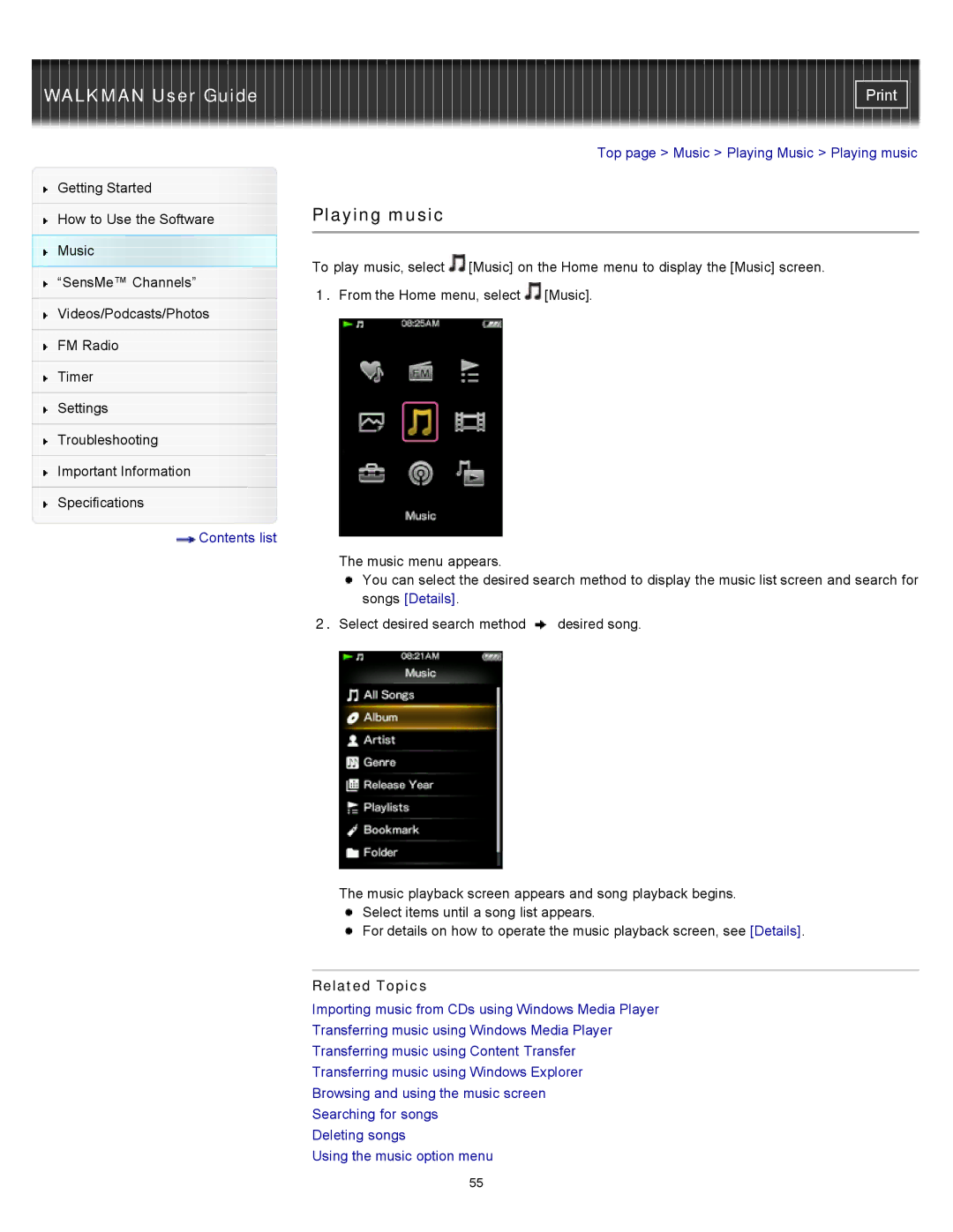 Sony NWZ-E353, NWZ-E355, NWZ-E354 specifications Playing music 