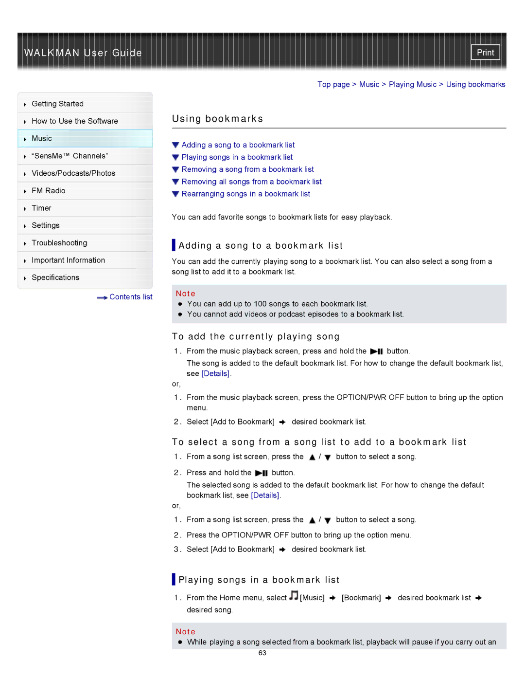 Sony NWZ-E355, NWZ-E353, NWZ-E354 Using bookmarks, Adding a song to a bookmark list, To add the currently playing song 