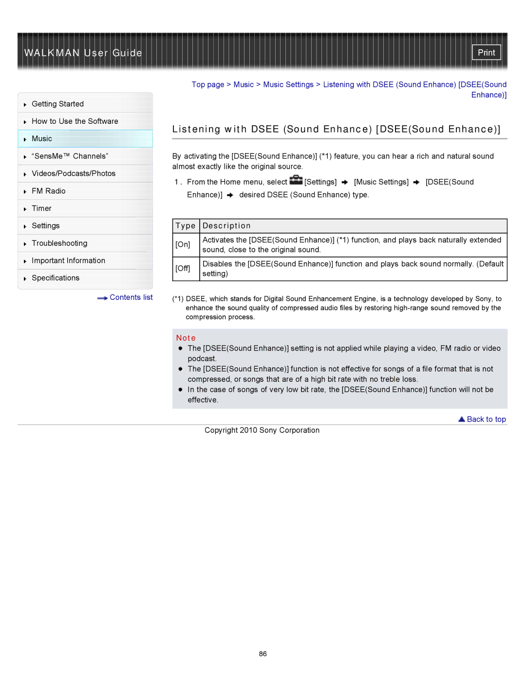 Sony NWZ-E354, NWZ-E355, NWZ-E353 specifications Listening with Dsee Sound Enhance DSEESound Enhance, Setting 