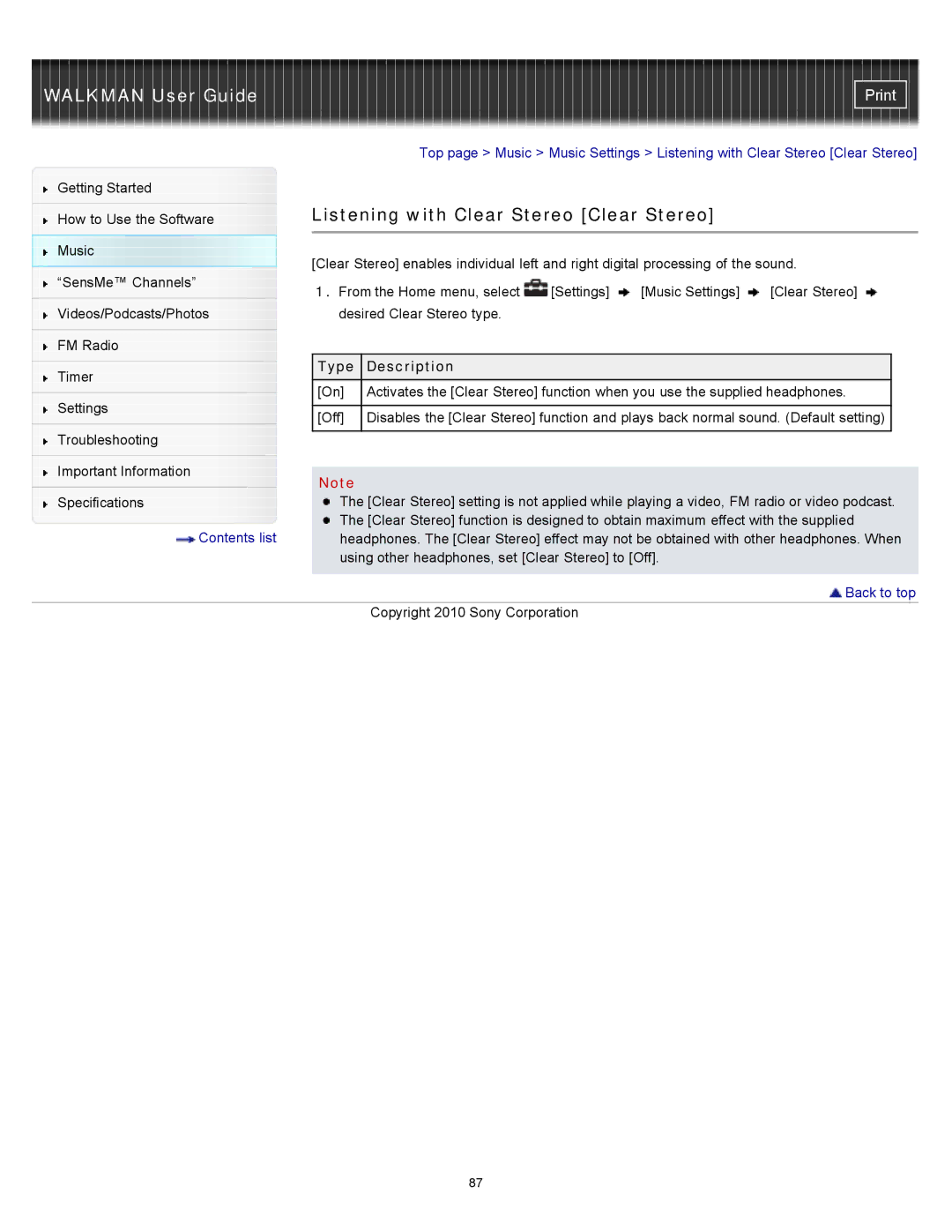 Sony NWZ-E355, NWZ-E353, NWZ-E354 specifications Listening with Clear Stereo Clear Stereo 