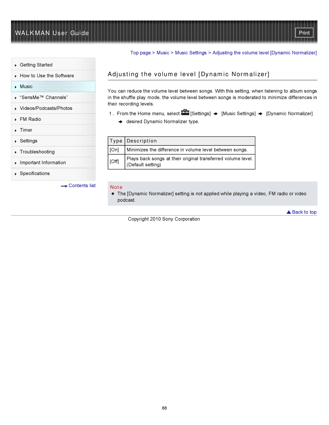 Sony NWZ-E353, NWZ-E355, NWZ-E354 specifications Adjusting the volume level Dynamic Normalizer 