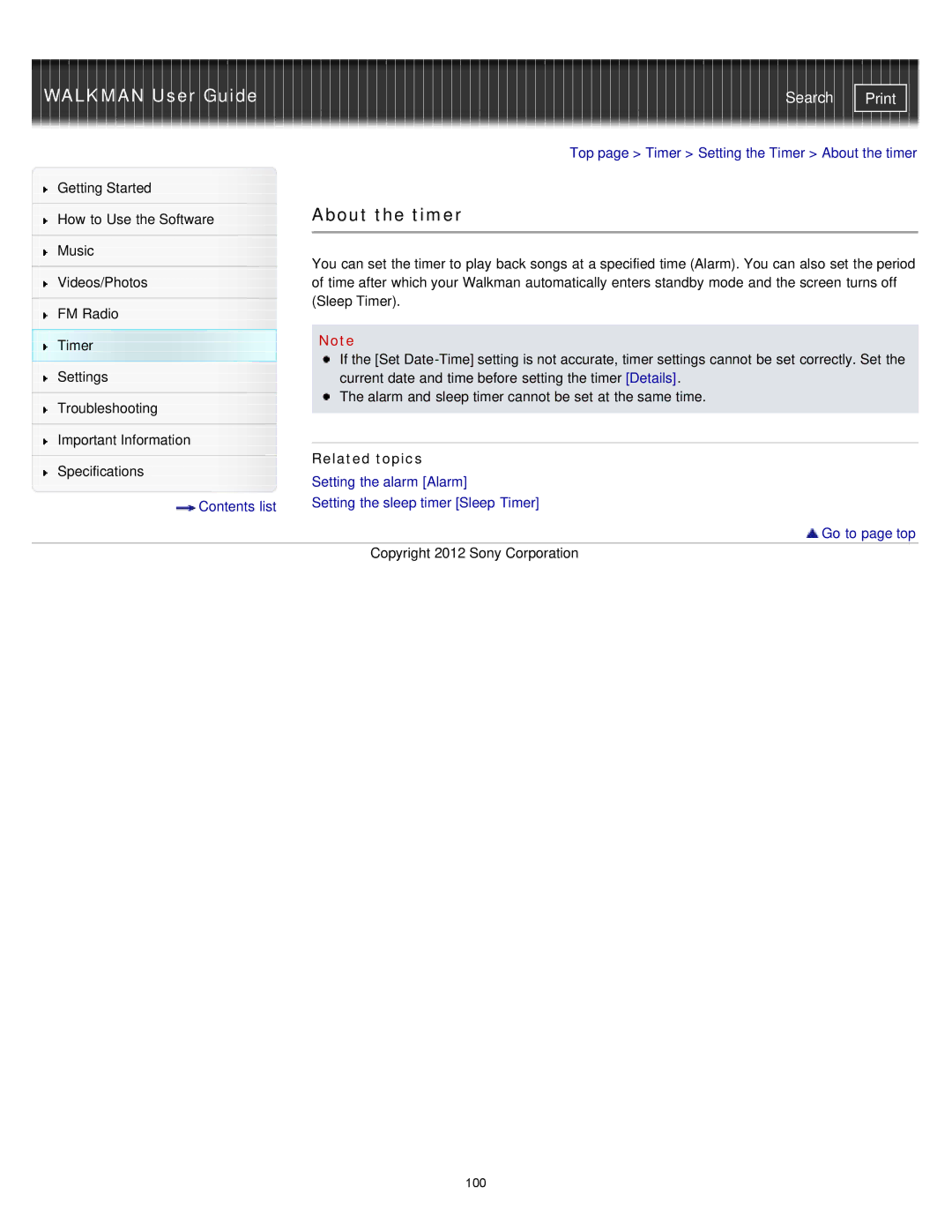 Sony NWZ-E375, NWZ-E373, NWZ-E374RED specifications About the timer, Related topics 