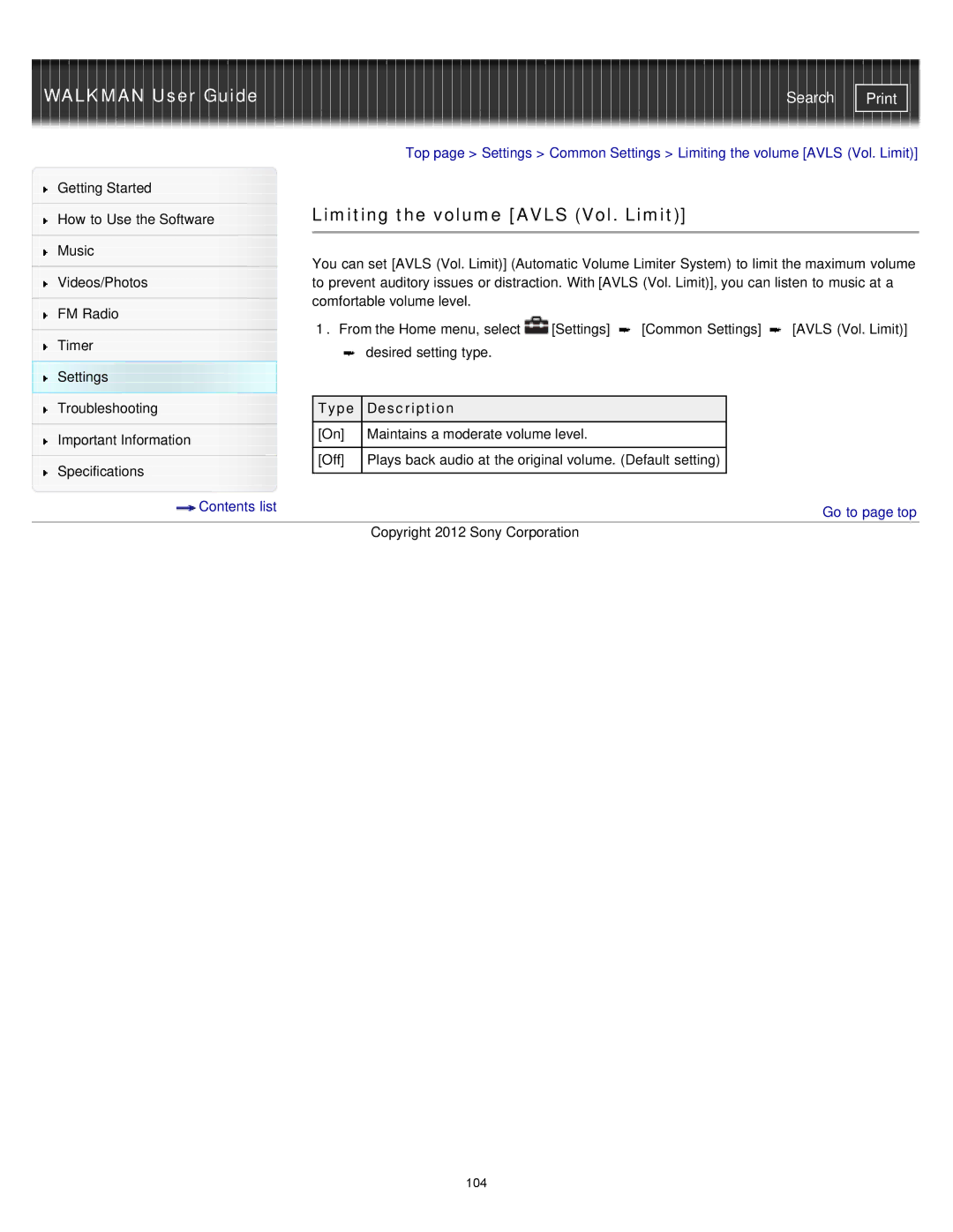 Sony NWZ-E375, NWZ-E373, NWZ-E374RED specifications Limiting the volume Avls Vol. Limit 