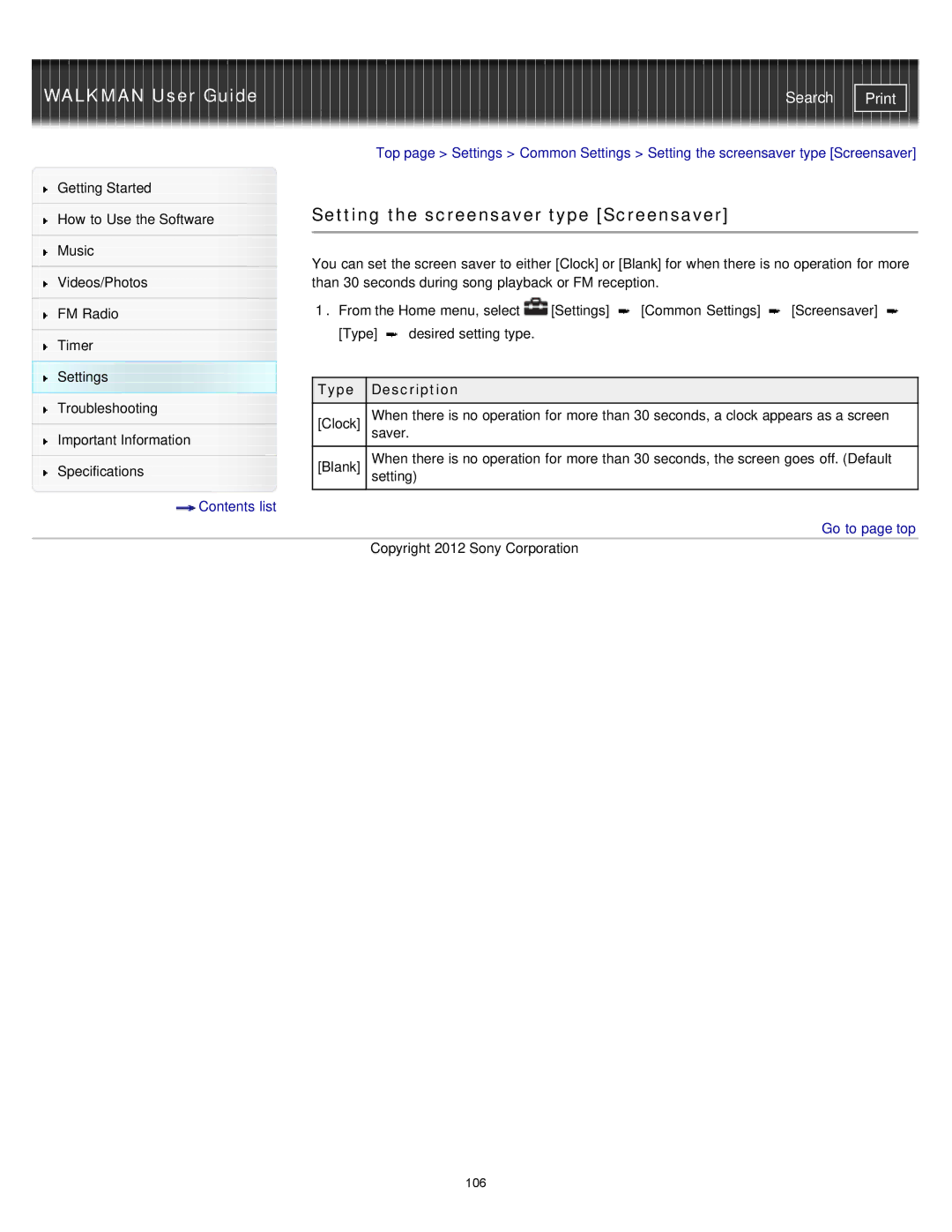 Sony NWZ-E373, NWZ-E375, NWZ-E374RED specifications Setting the screensaver type Screensaver 