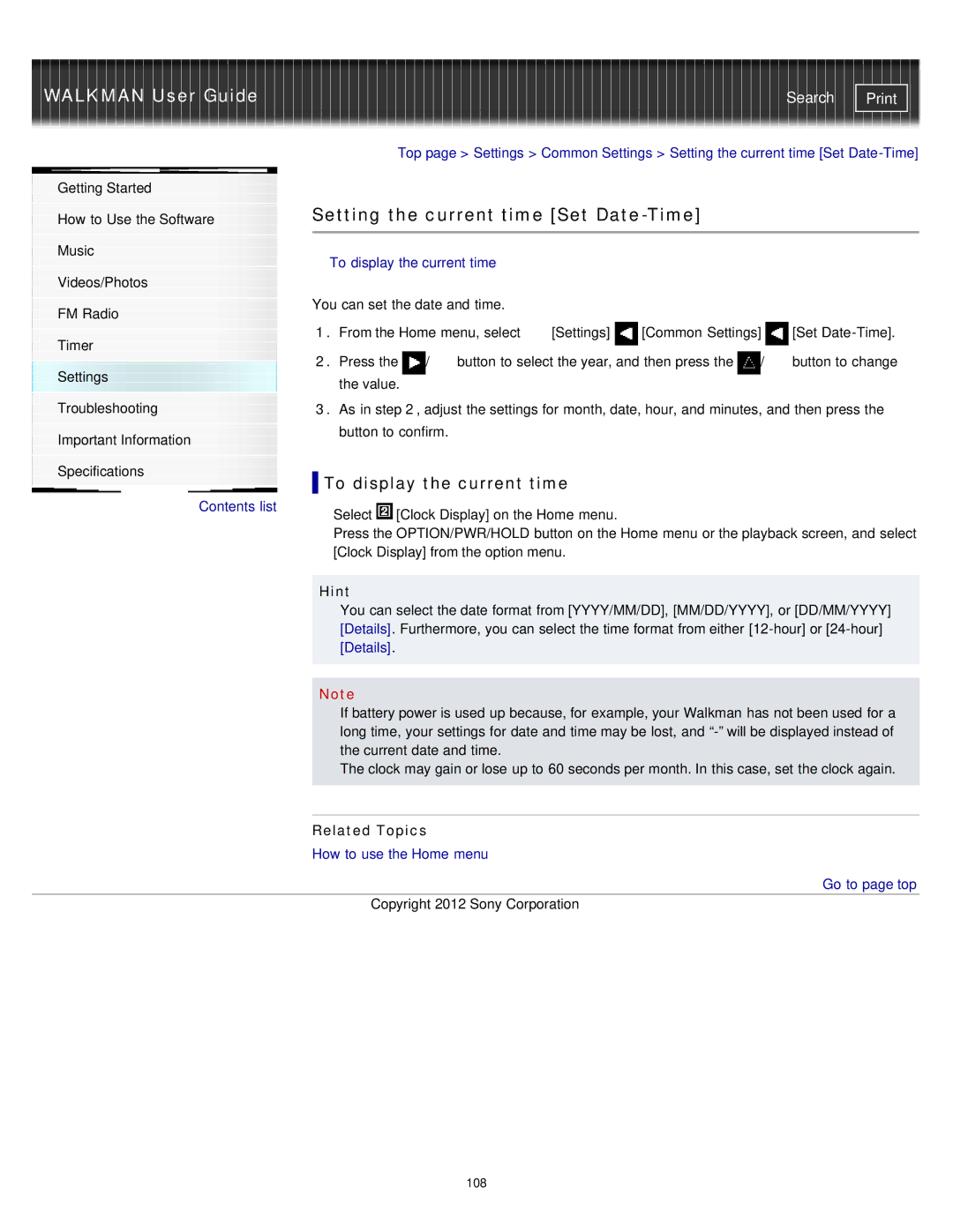 Sony NWZ-E375, NWZ-E373, NWZ-E374RED specifications 108 