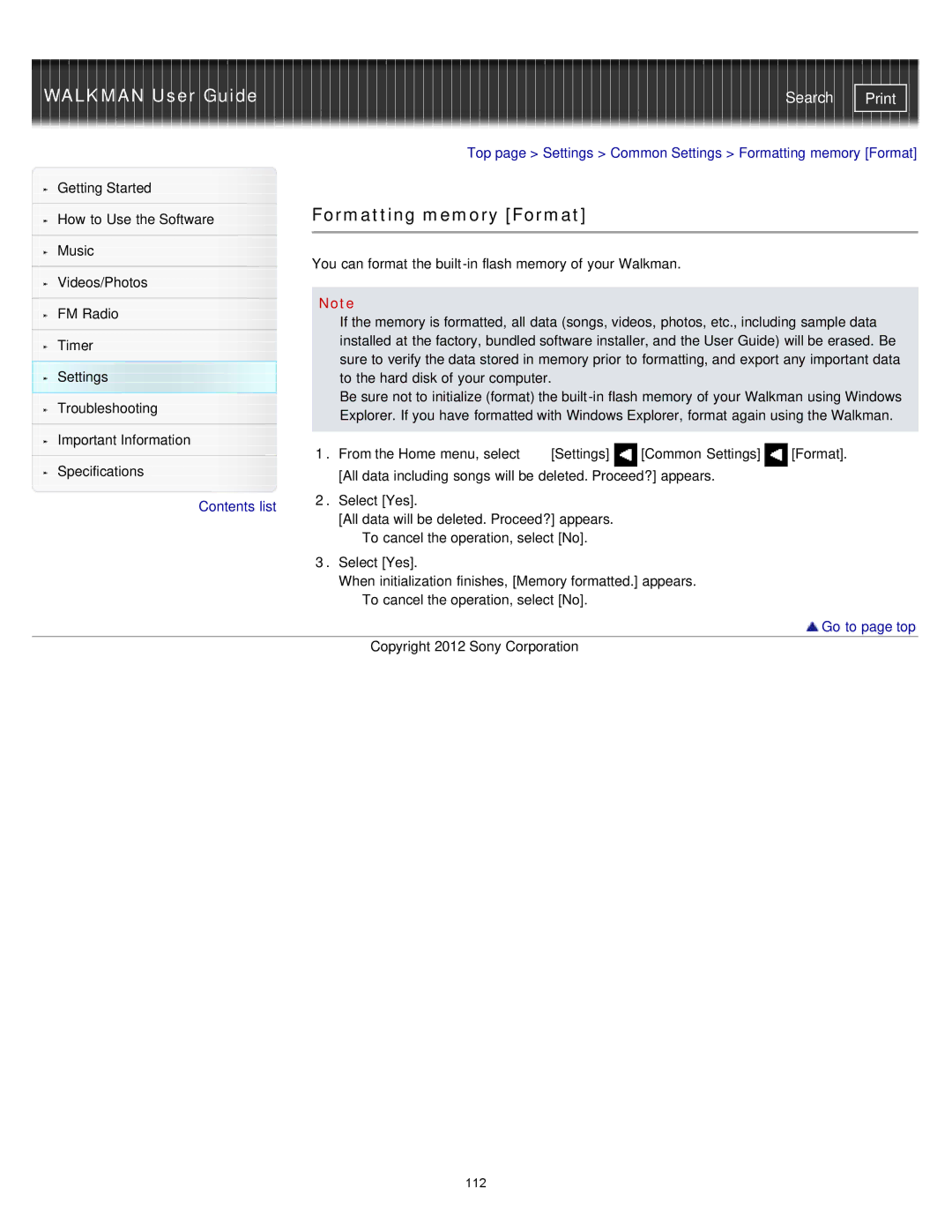 Sony NWZ-E375, NWZ-E373, NWZ-E374RED specifications Formatting memory Format 