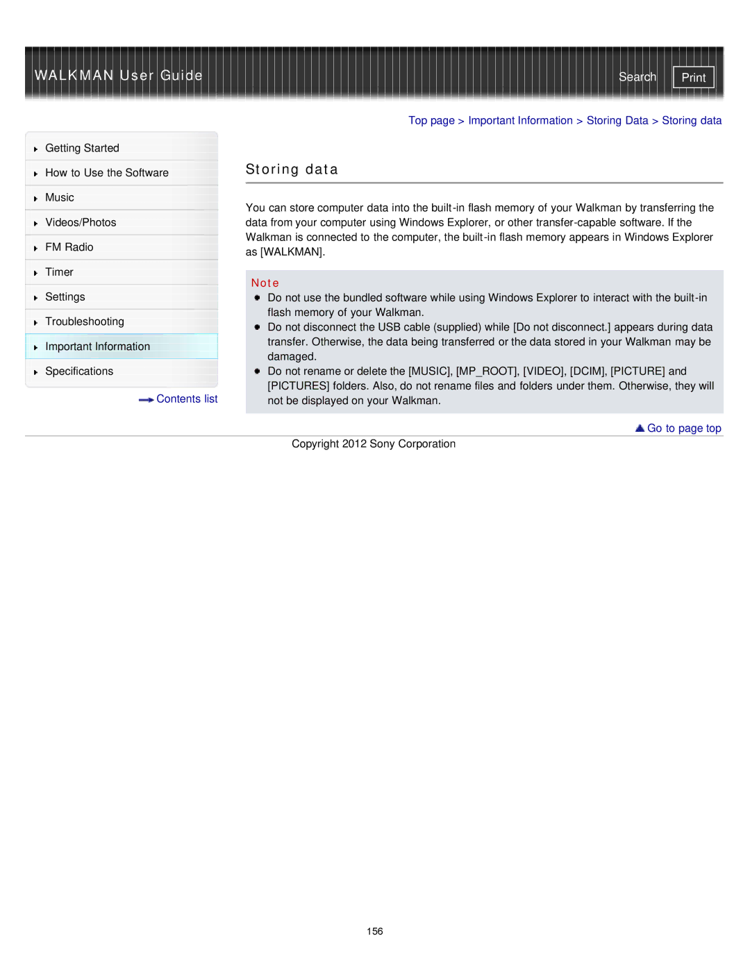 Sony NWZ-E375, NWZ-E373, NWZ-E374RED specifications Storing data 