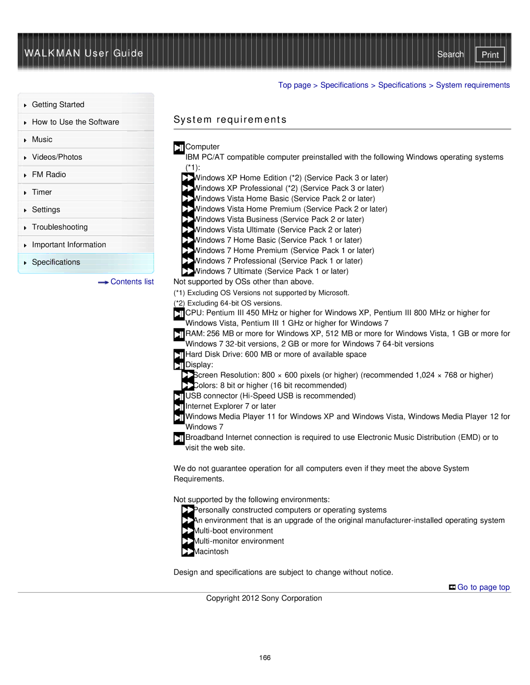 Sony NWZ-E373, NWZ-E375, NWZ-E374RED specifications System requirements 