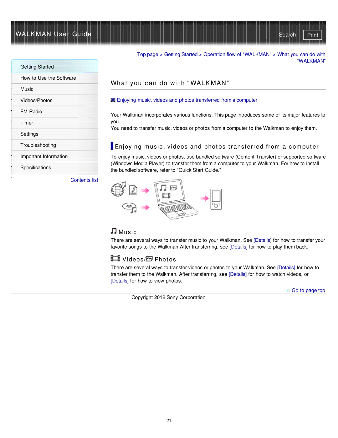 Sony NWZ-E375, NWZ-E373, NWZ-E374RED specifications What you can do with Walkman, Videos/ Photos 