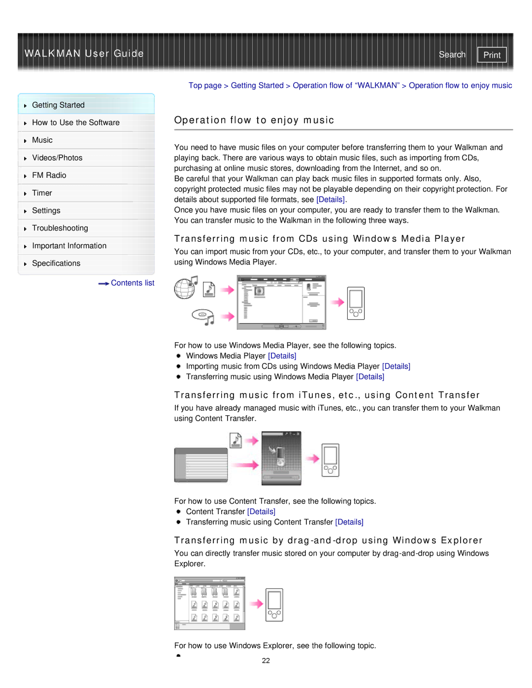 Sony NWZ-E373, NWZ-E375, NWZ-E374 Operation flow to enjoy music, Transferring music from CDs using Windows Media Player 