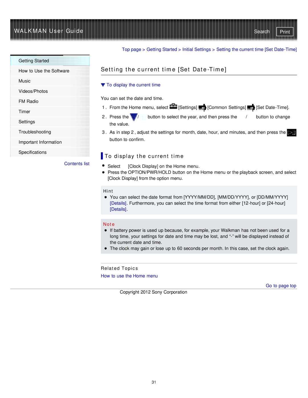 Sony NWZ-E374RED, NWZ-E375, NWZ-E373 specifications Setting the current time Set Date-Time, To display the current time 