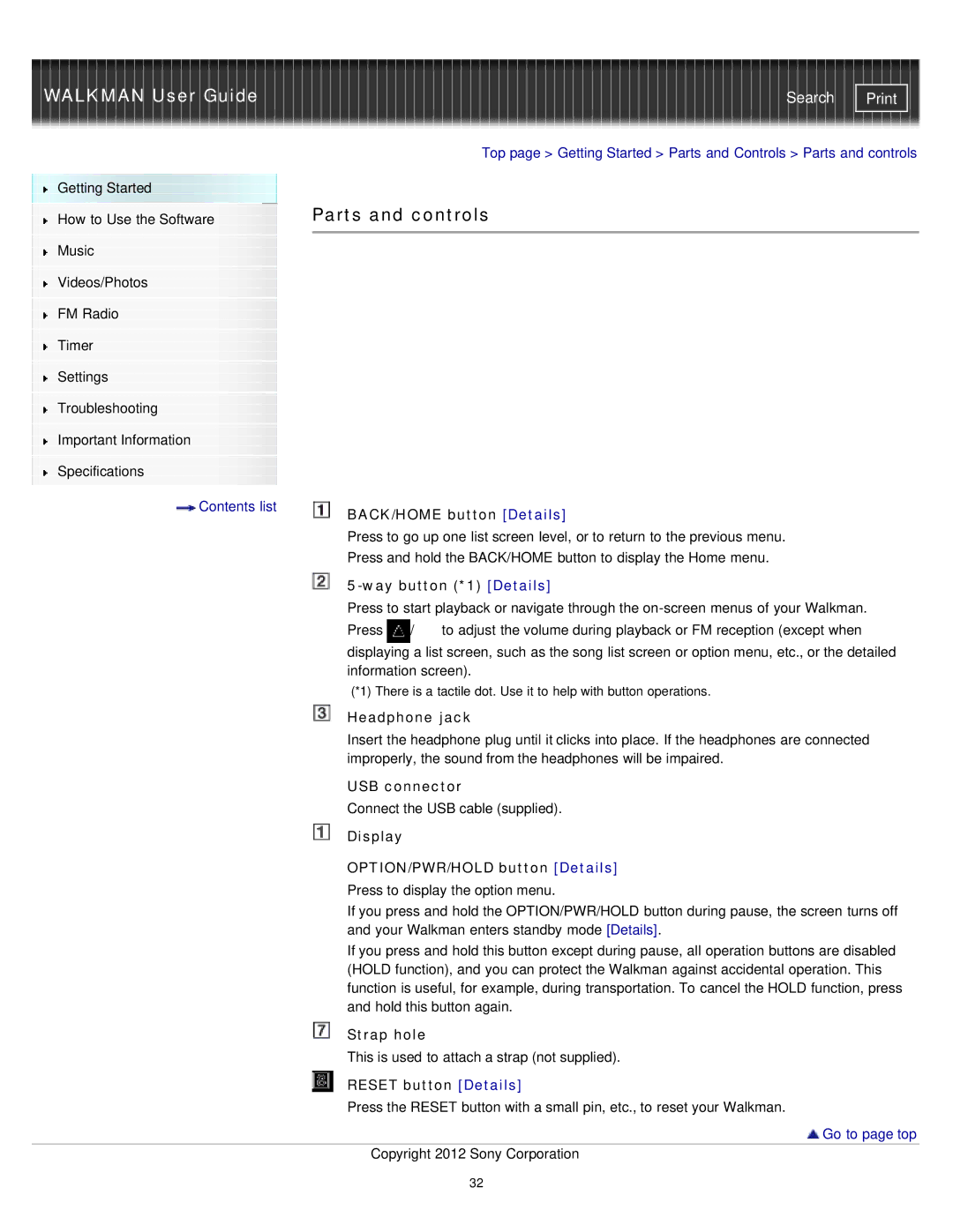 Sony NWZ-E375, NWZ-E373, NWZ-E374RED specifications Parts and controls 