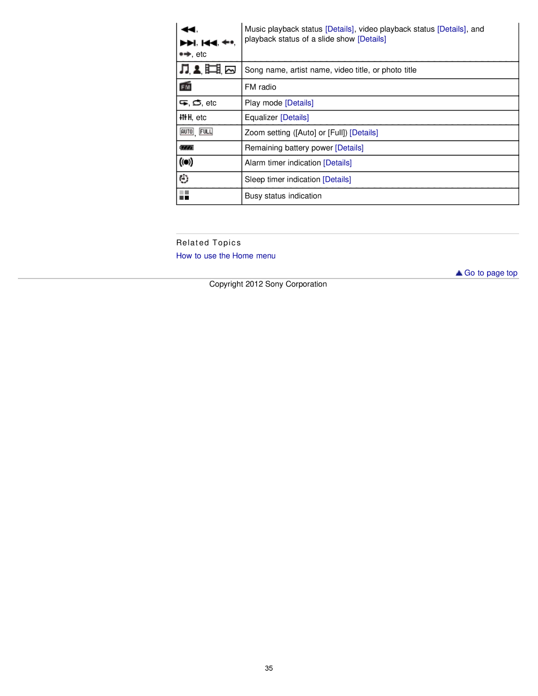 Sony NWZ-E374RED, NWZ-E375, NWZ-E373 specifications How to use the Home menu Go to page top 