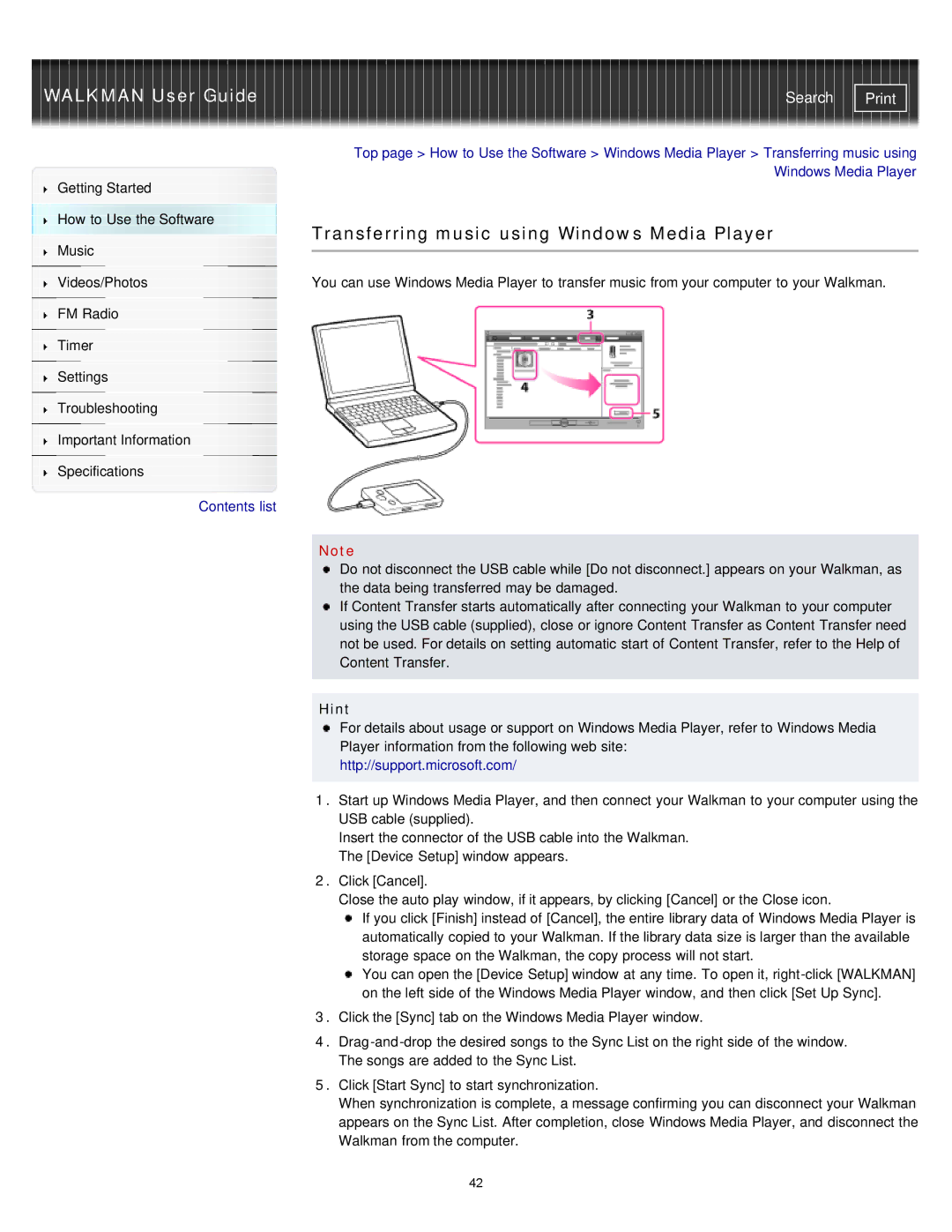 Sony NWZ-E373, NWZ-E375, NWZ-E374RED specifications Transferring music using Windows Media Player 