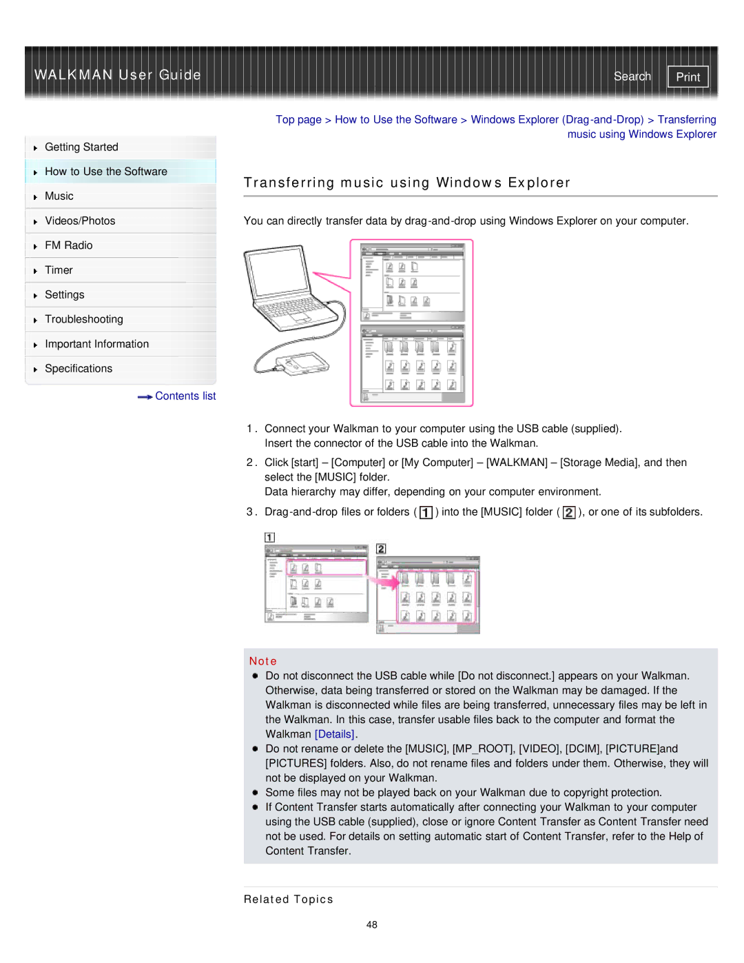 Sony NWZ-E375, NWZ-E373, NWZ-E374RED specifications Transferring music using Windows Explorer 