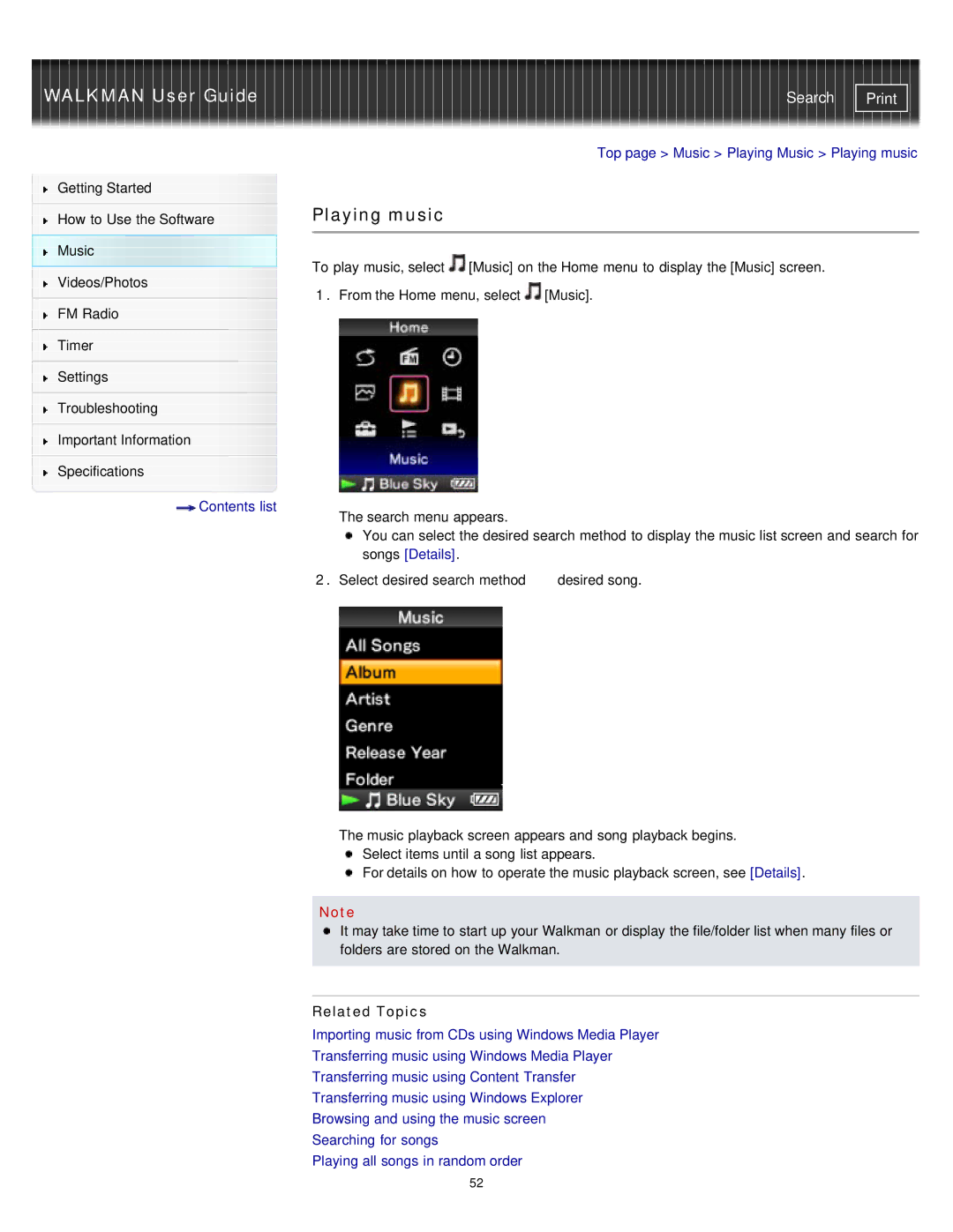 Sony NWZ-E375, NWZ-E373, NWZ-E374RED specifications Playing music 