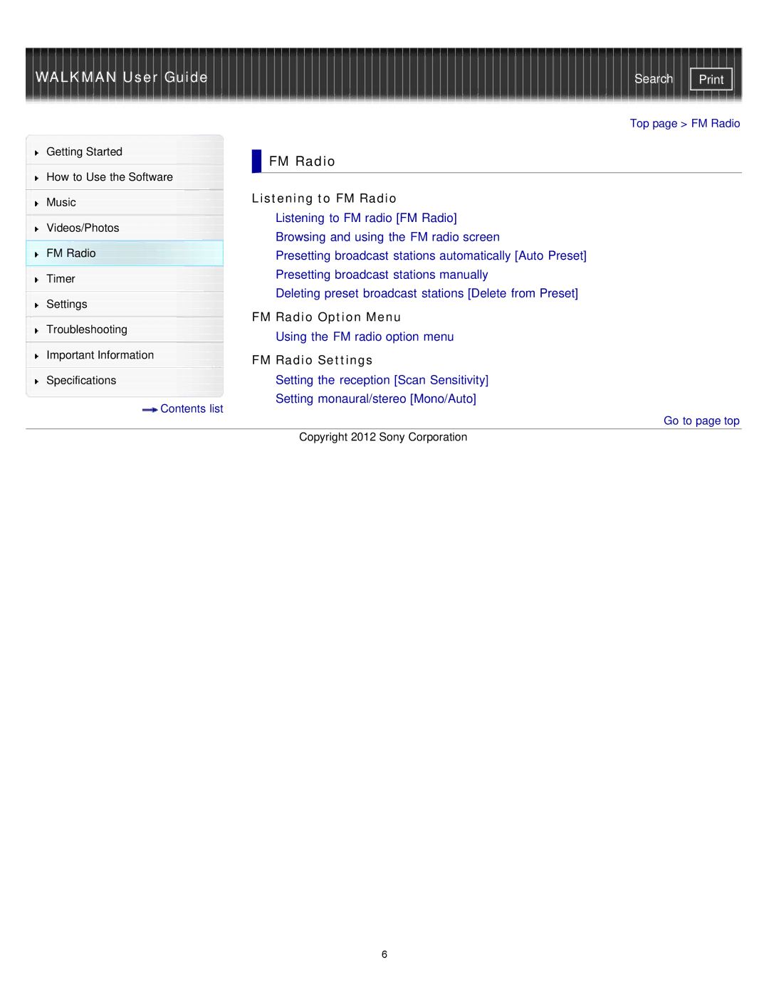 Sony NWZ-E373, NWZ-E375, NWZ-E374RED specifications FM Radio Option Menu, FM Radio Settings 