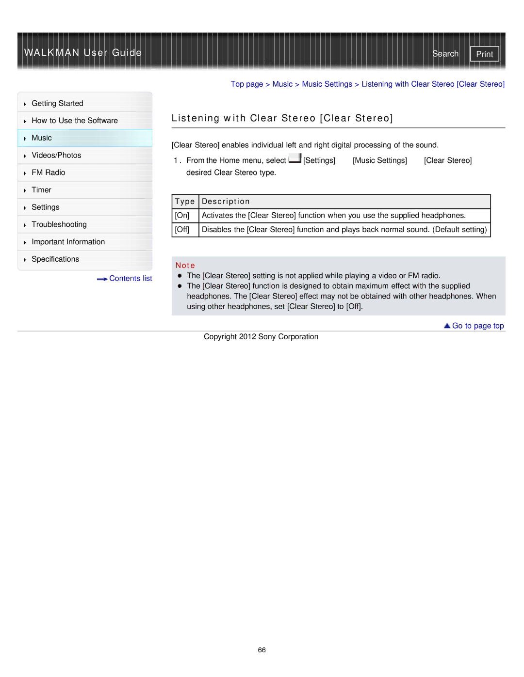 Sony NWZ-E373, NWZ-E375, NWZ-E374RED specifications Listening with Clear Stereo Clear Stereo, Type Description 