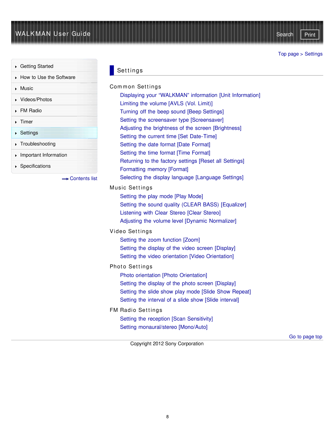 Sony NWZ-E375, NWZ-E373, NWZ-E374RED specifications Common Settings, Music Settings 