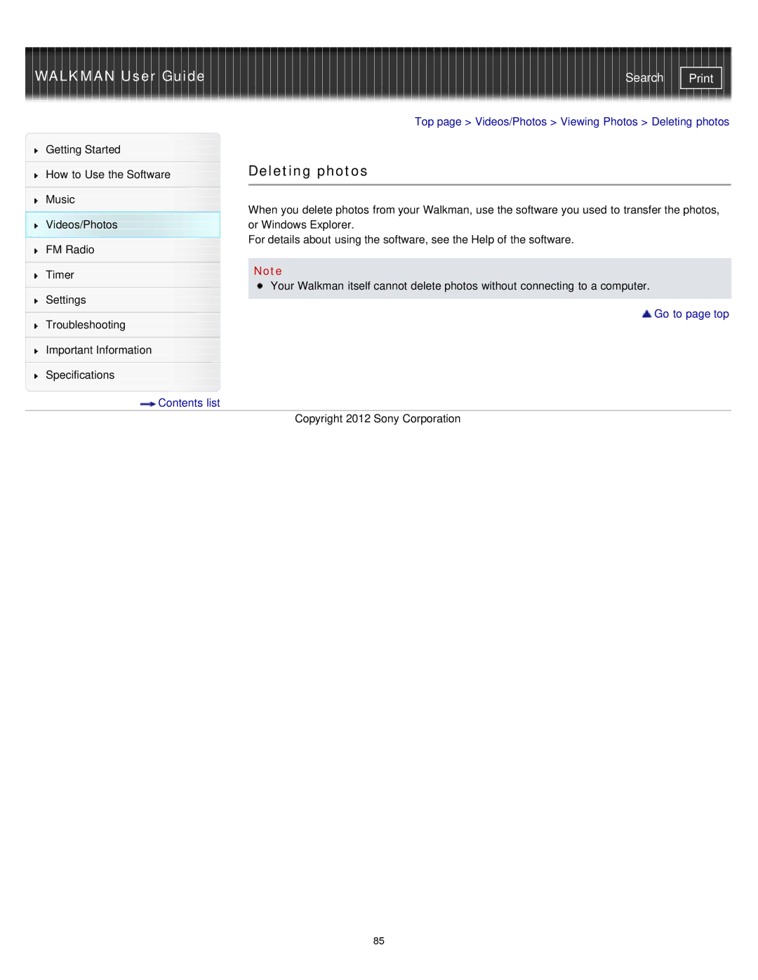 Sony NWZ-E375, NWZ-E373, NWZ-E374RED specifications Deleting photos 