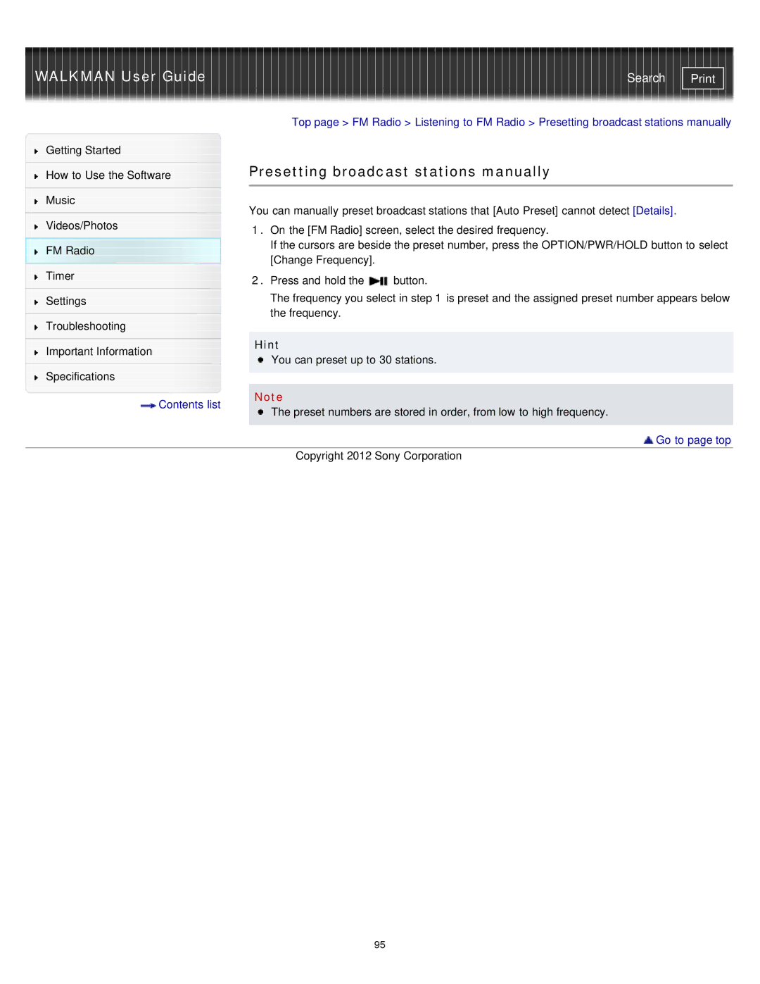 Sony NWZ-E374RED, NWZ-E375, NWZ-E373 specifications Presetting broadcast stations manually 