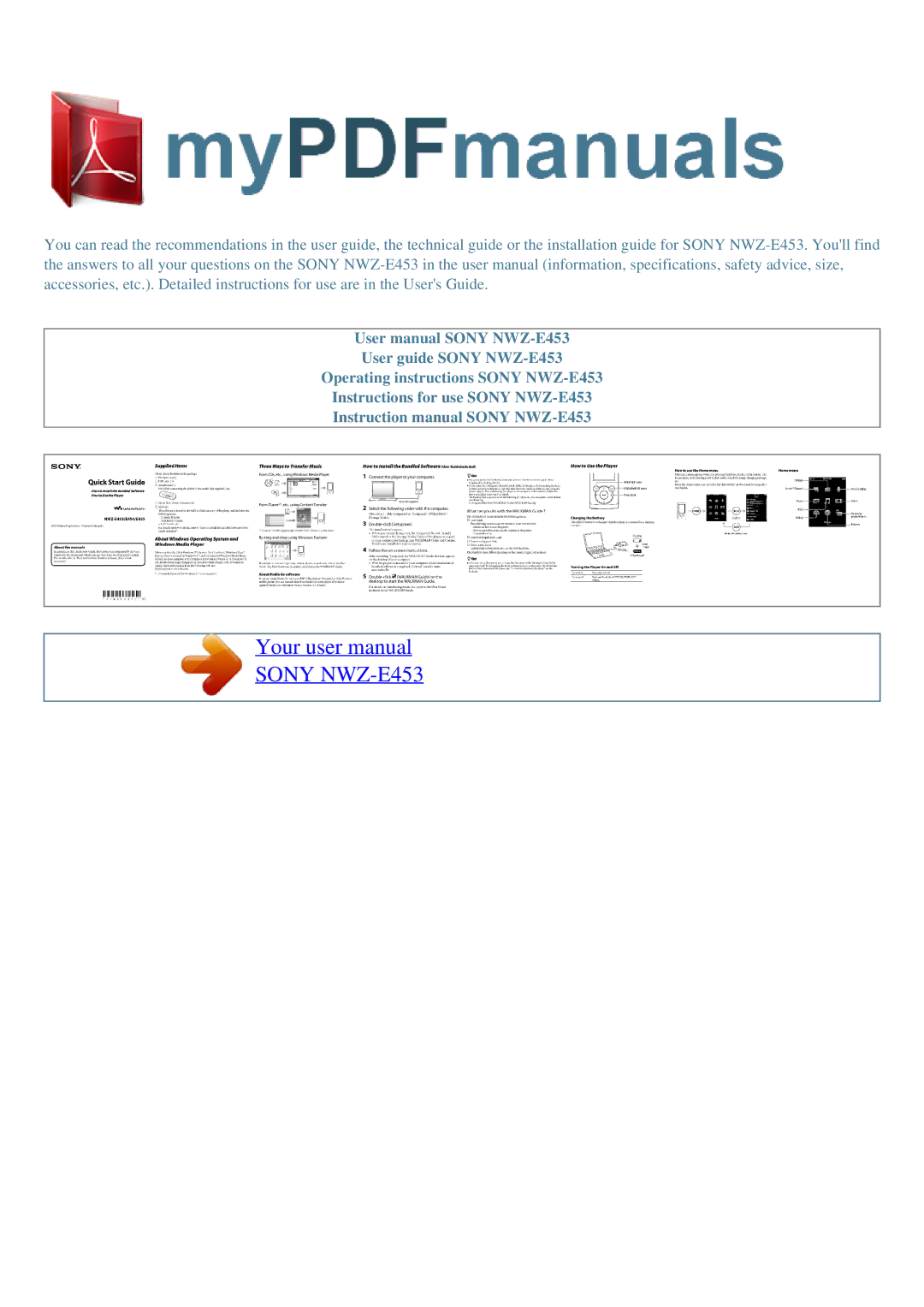 Sony user manual Sony NWZ-E453 