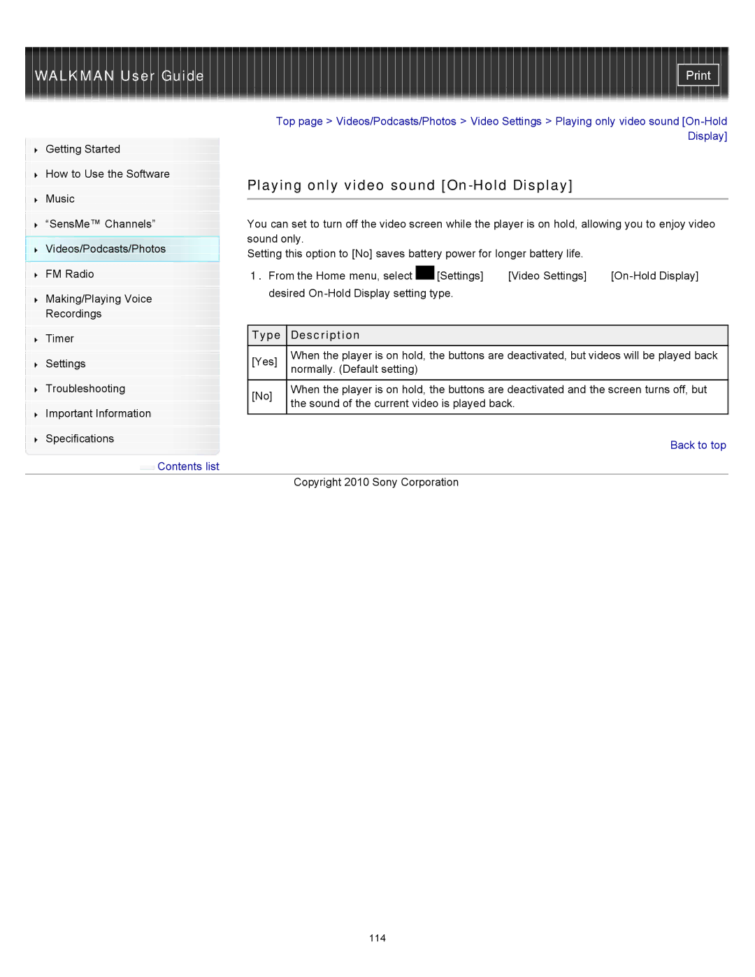 Sony NWZ-E455, NWZ-E453, NWZ-E454 specifications Playing only video sound On-Hold Display 