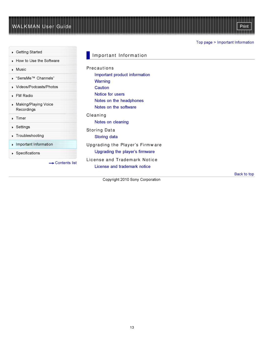 Sony NWZ-E453, NWZ-E455, NWZ-E454 specifications Important Information 