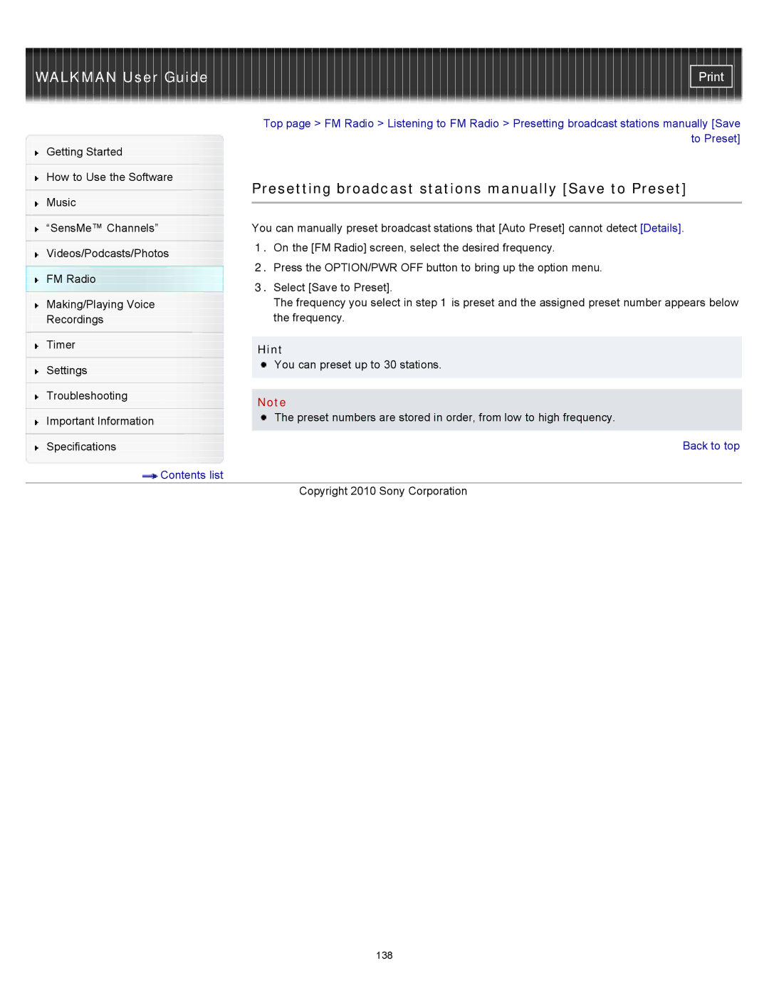 Sony NWZ-E455, NWZ-E453, NWZ-E454 specifications Presetting broadcast stations manually Save to Preset 