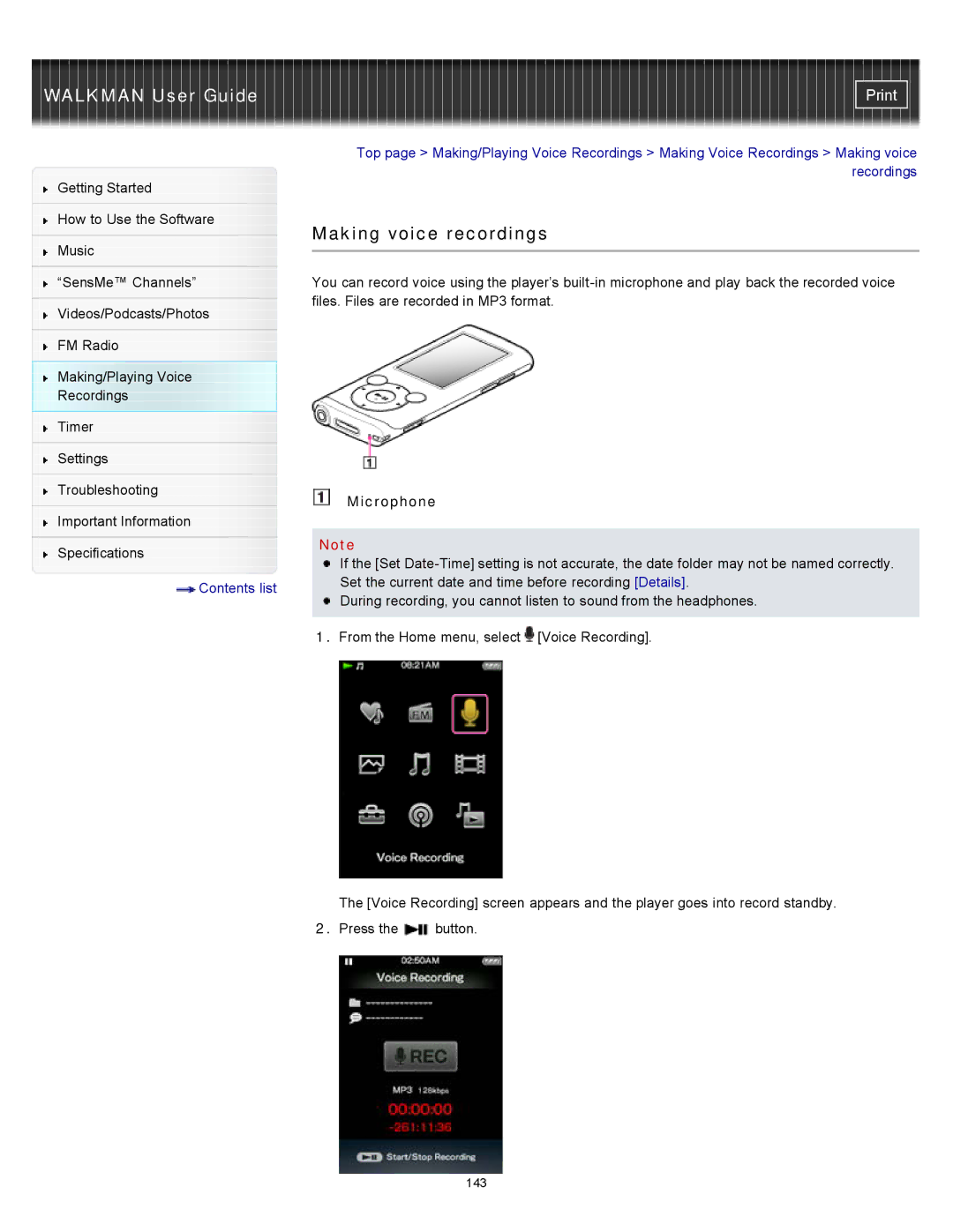 Sony NWZ-E454, NWZ-E455, NWZ-E453 specifications Making voice recordings, Microphone 