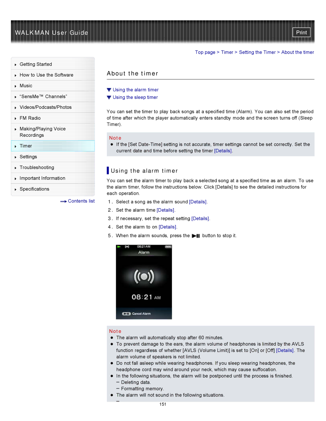 Sony NWZ-E453, NWZ-E455, NWZ-E454 specifications About the timer, Using the alarm timer 