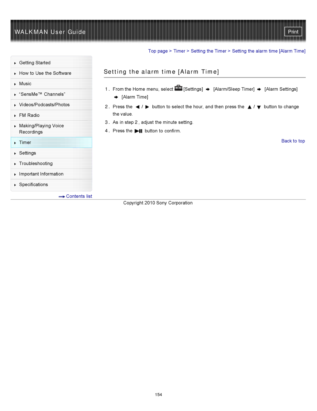 Sony NWZ-E453, NWZ-E455, NWZ-E454 specifications Setting the alarm time Alarm Time 