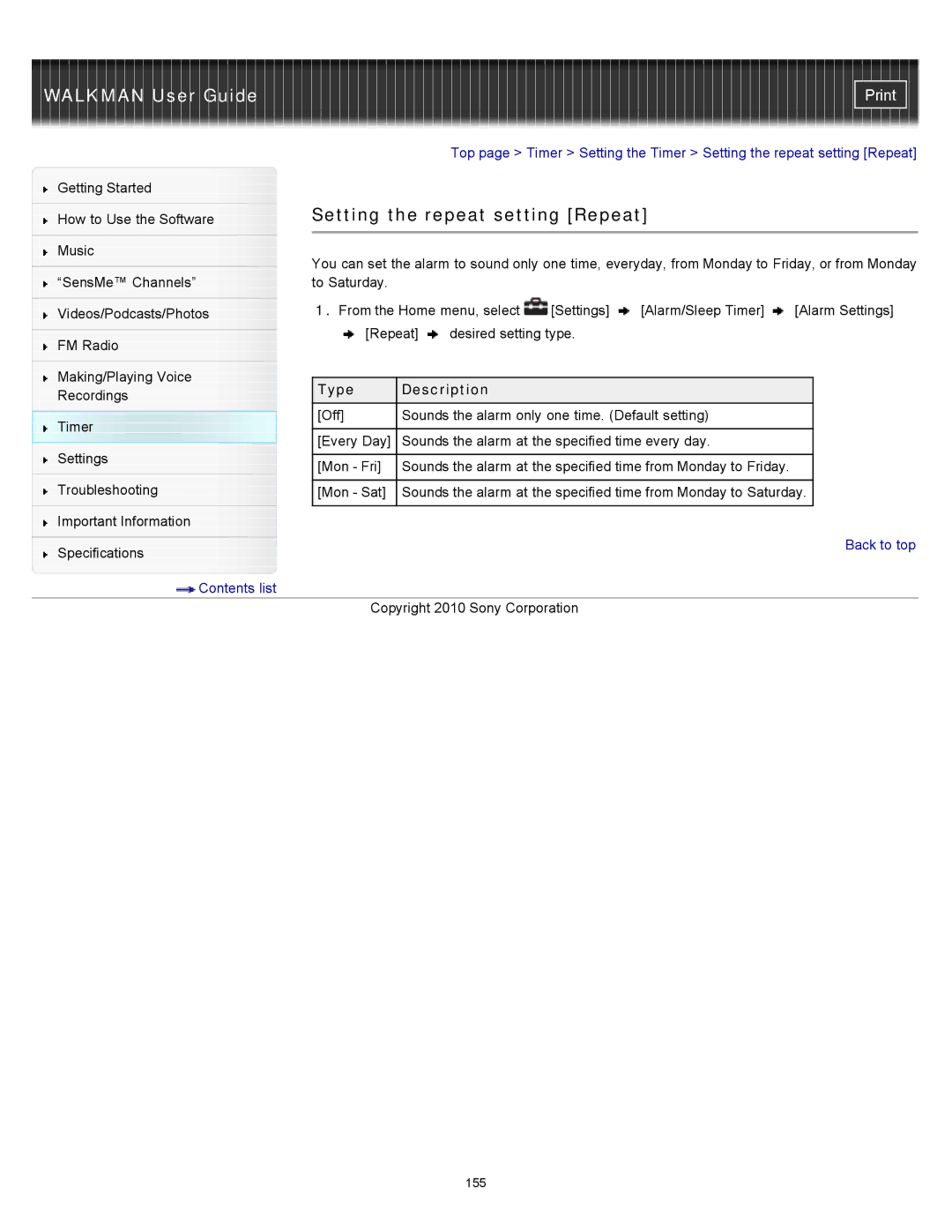 Sony NWZ-E454, NWZ-E455, NWZ-E453 specifications Setting the repeat setting Repeat 