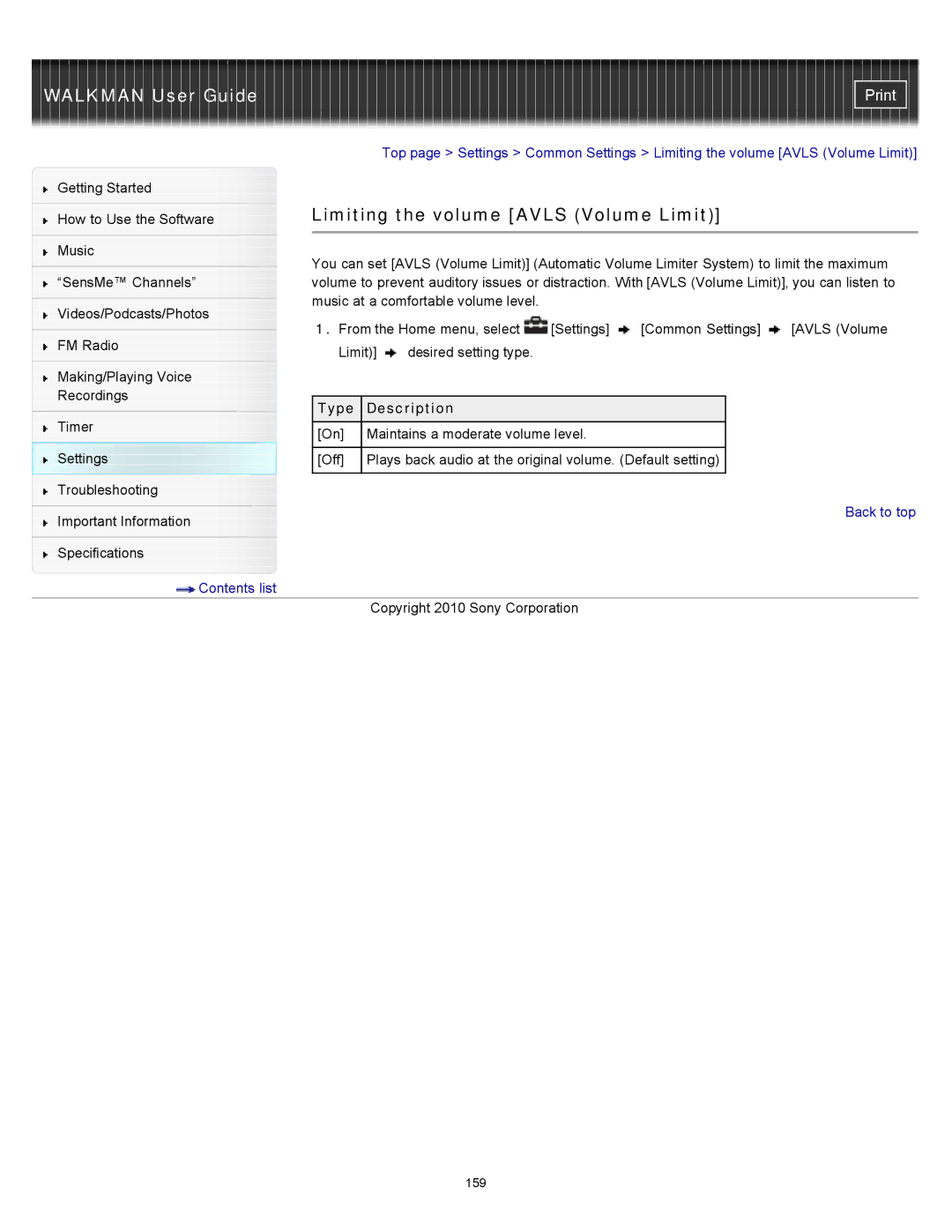 Sony NWZ-E455, NWZ-E453, NWZ-E454 specifications Limiting the volume Avls Volume Limit 