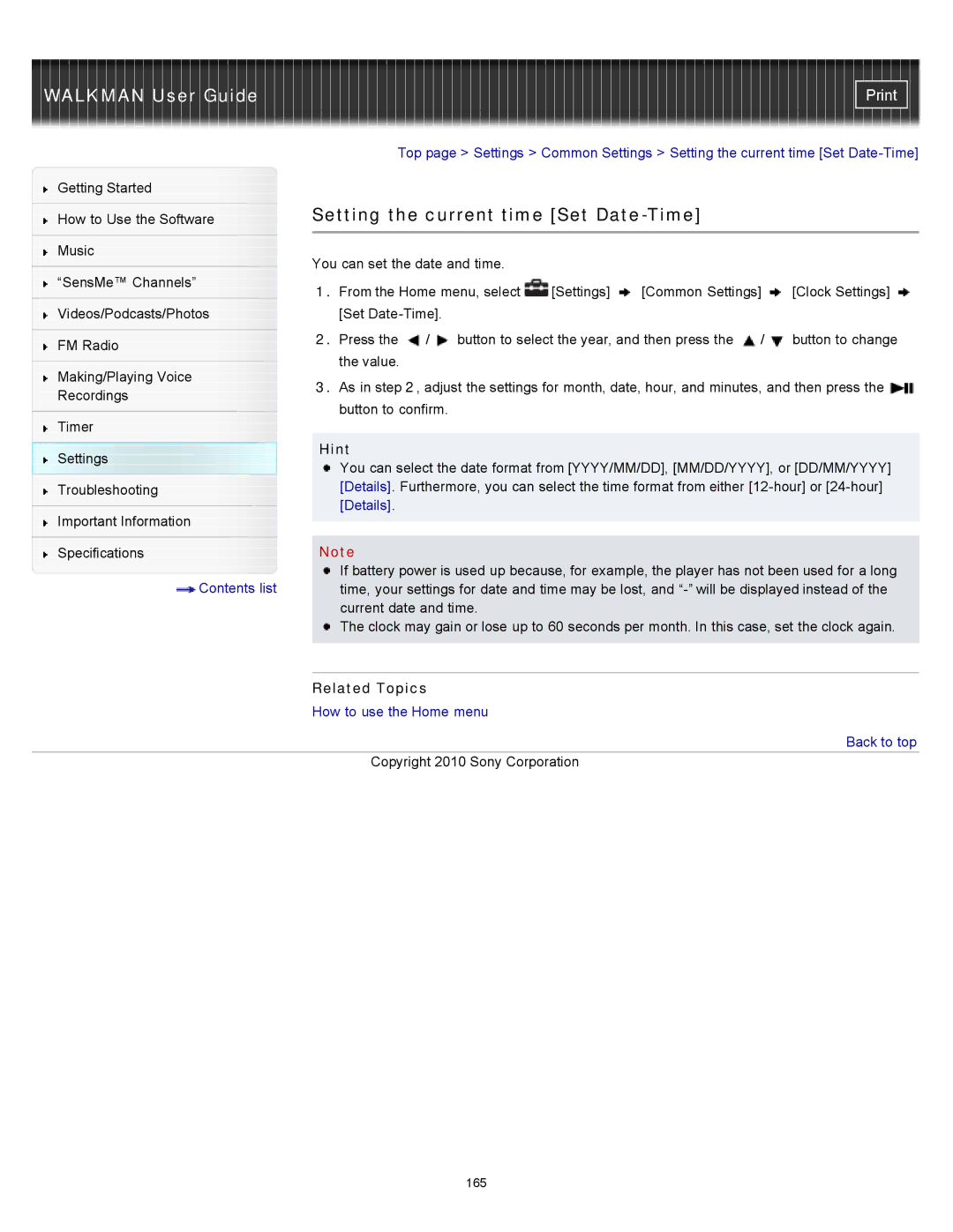 Sony NWZ-E455, NWZ-E453, NWZ-E454 specifications 165 