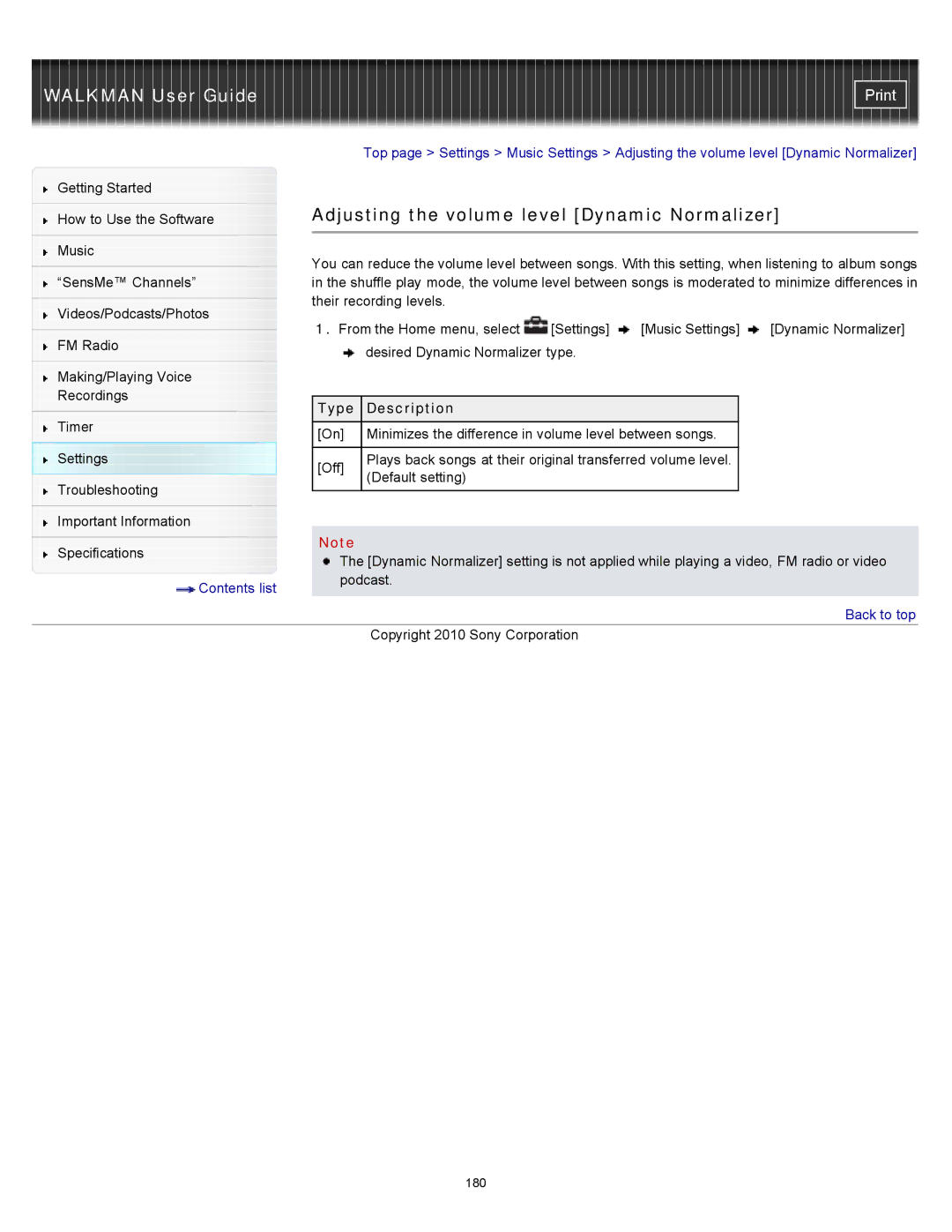 Sony NWZ-E455, NWZ-E453, NWZ-E454 specifications 180 