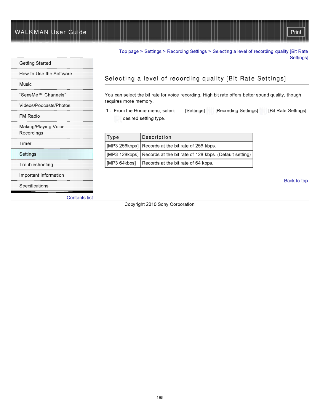 Sony NWZ-E455, NWZ-E453, NWZ-E454 specifications 195 