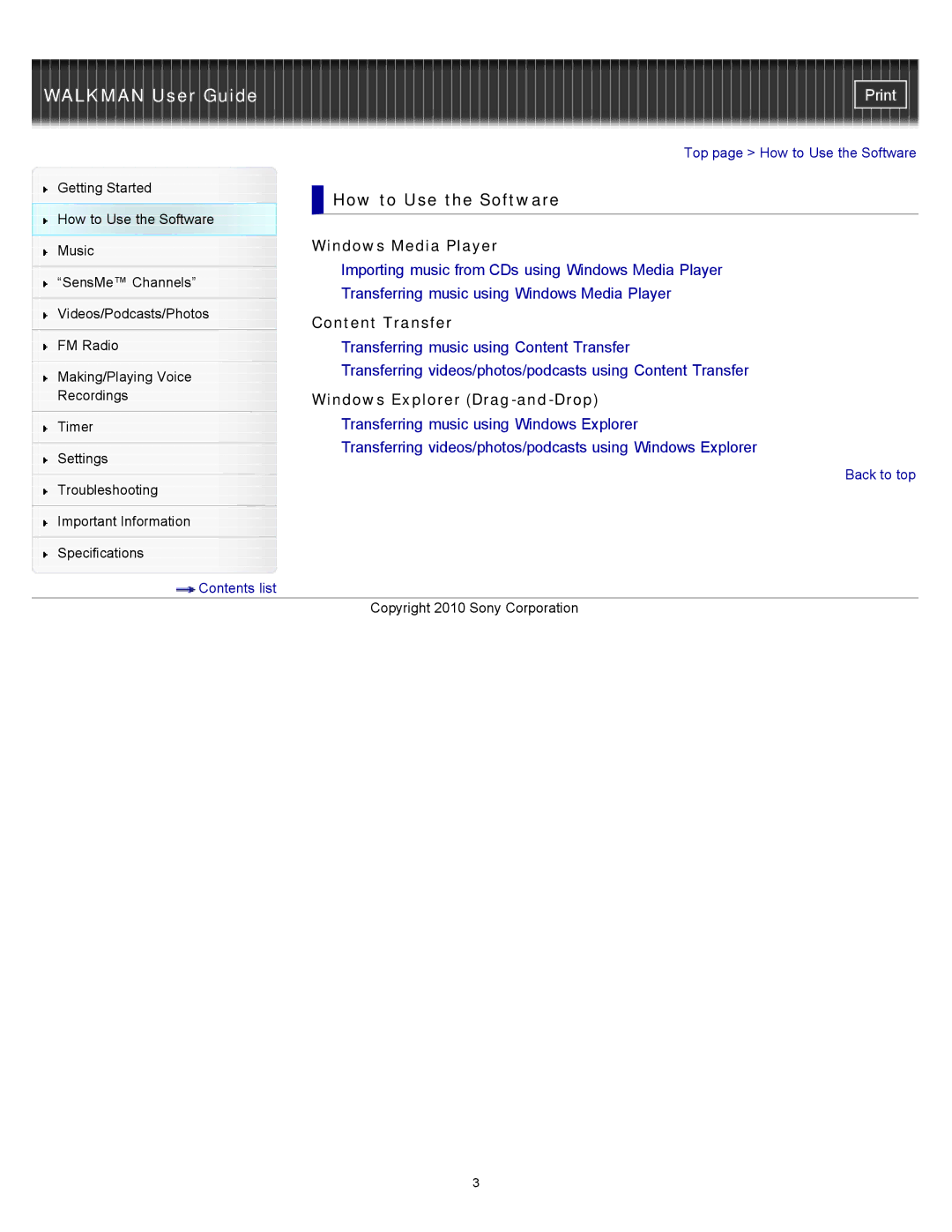 Sony NWZ-E455, NWZ-E453 How to Use the Software, Windows Media Player, Content Transfer, Windows Explorer Drag-and-Drop 