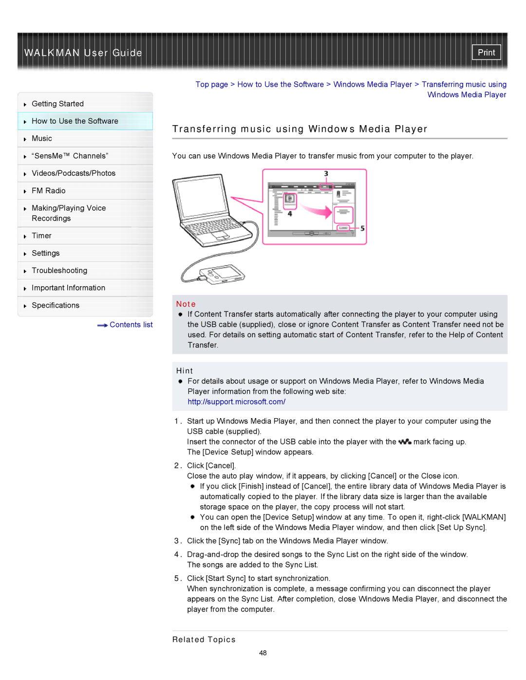 Sony NWZ-E455, NWZ-E453, NWZ-E454 specifications Transferring music using Windows Media Player 