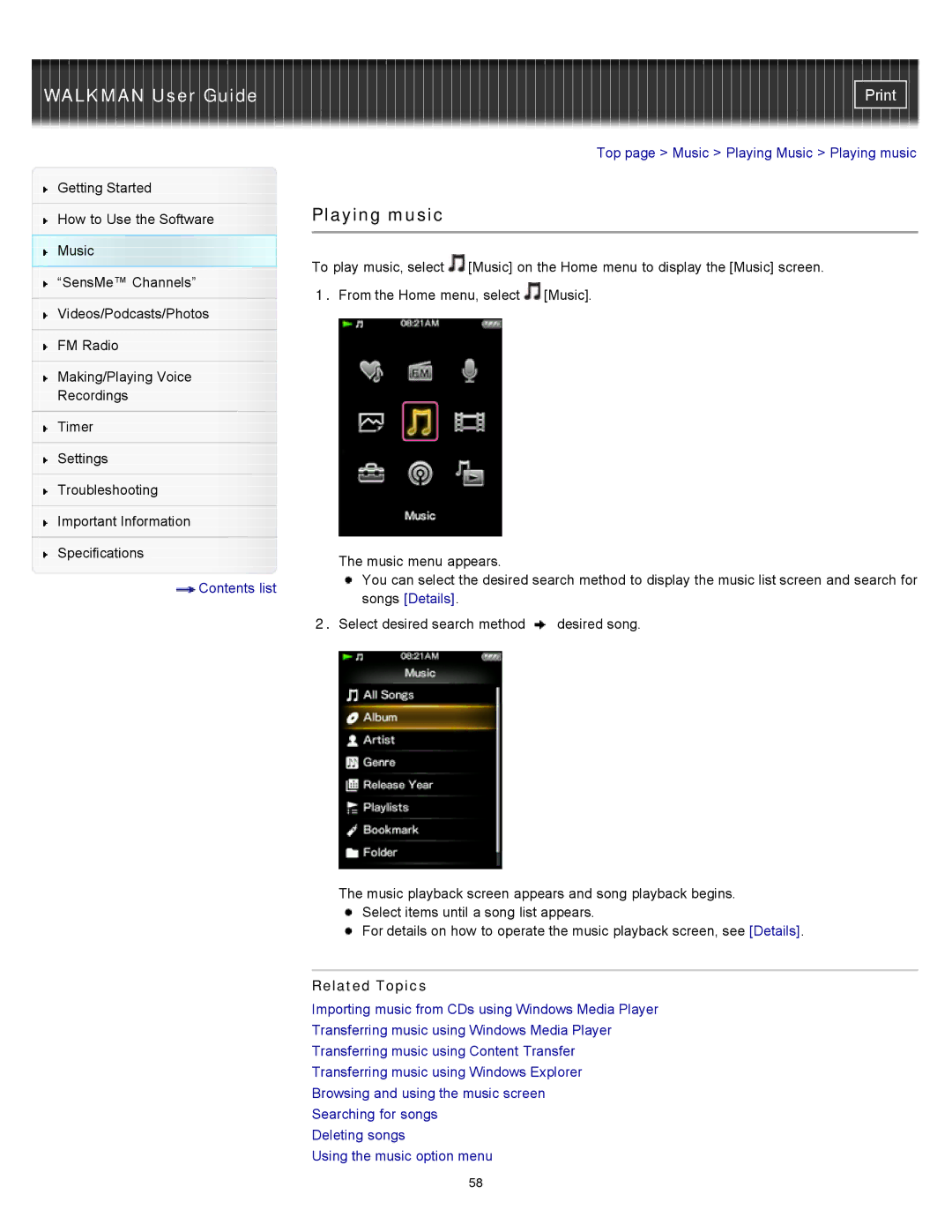 Sony NWZ-E453, NWZ-E455, NWZ-E454 specifications Playing music 