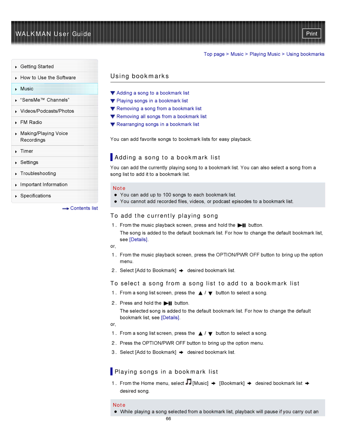 Sony NWZ-E455, NWZ-E453, NWZ-E454 Using bookmarks, Adding a song to a bookmark list, To add the currently playing song 