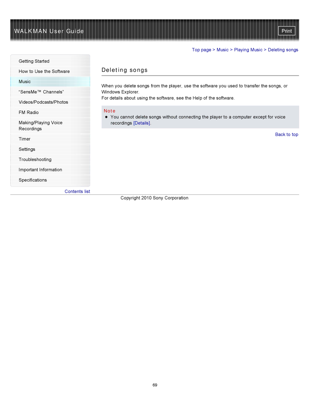 Sony NWZ-E455, NWZ-E453, NWZ-E454 specifications Deleting songs 