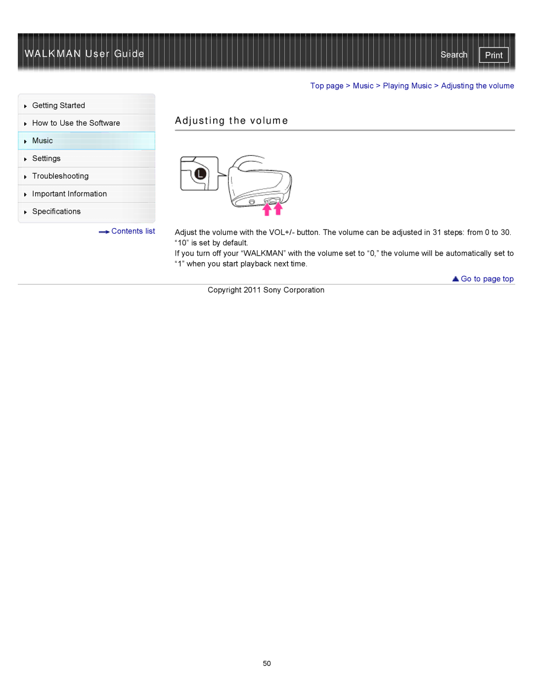 Sony NWZW262MEB, NWZ-W263, NWZ-W262, NWZW262WHI, NWZW263BLK, NWZW262BLK specifications Adjusting the volume 