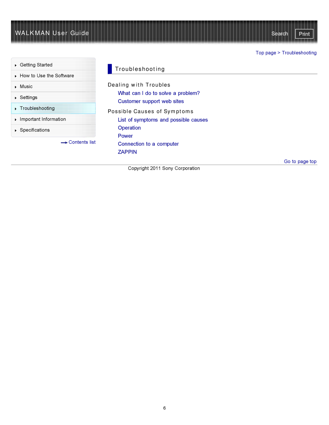 Sony NWZ-W263, NWZ-W262, NWZW262MEB, NWZW262WHI Troubleshooting, Dealing with Troubles, Possible Causes of Symptoms 