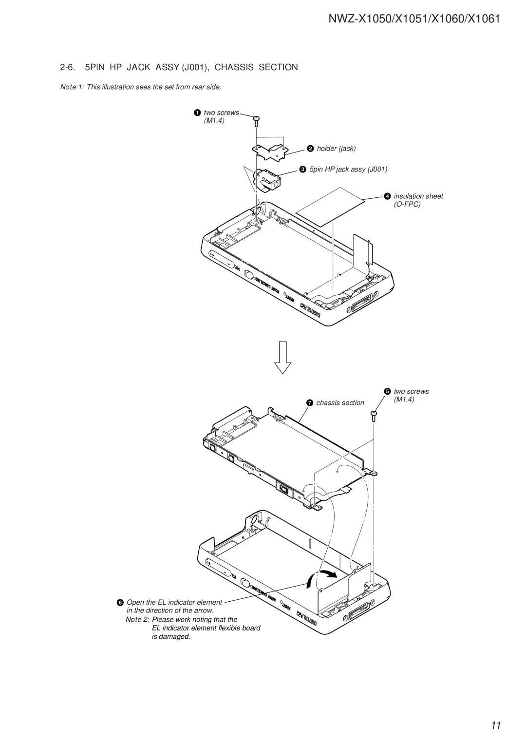 Sony NWZ-X1051 service manual PIN HP Jack Assy J001, Chassis Section 