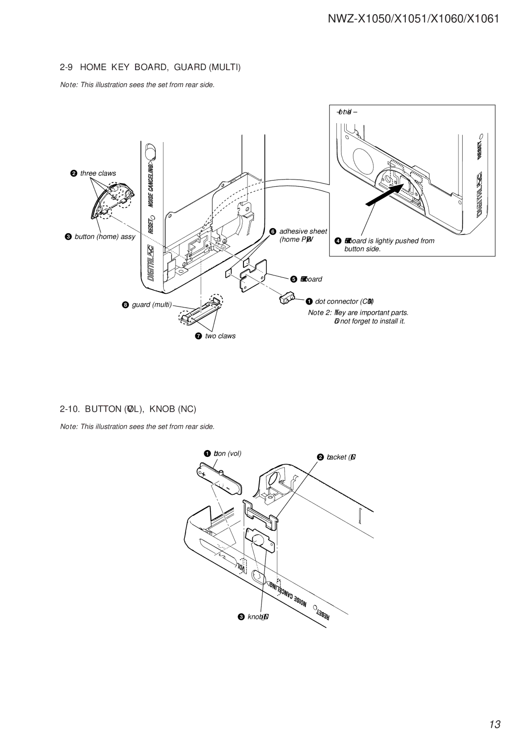 Sony NWZ-X1051 service manual Home KEY BOARD, Guard Multi, Front side 