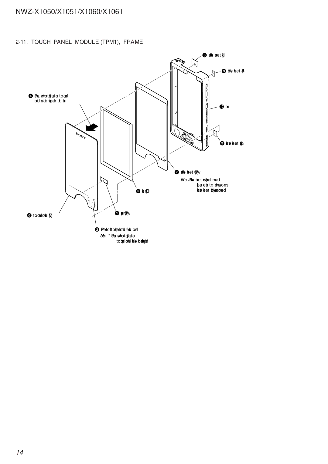 Sony NWZ-X1051 service manual Touch Panel Module TPM1, Frame 