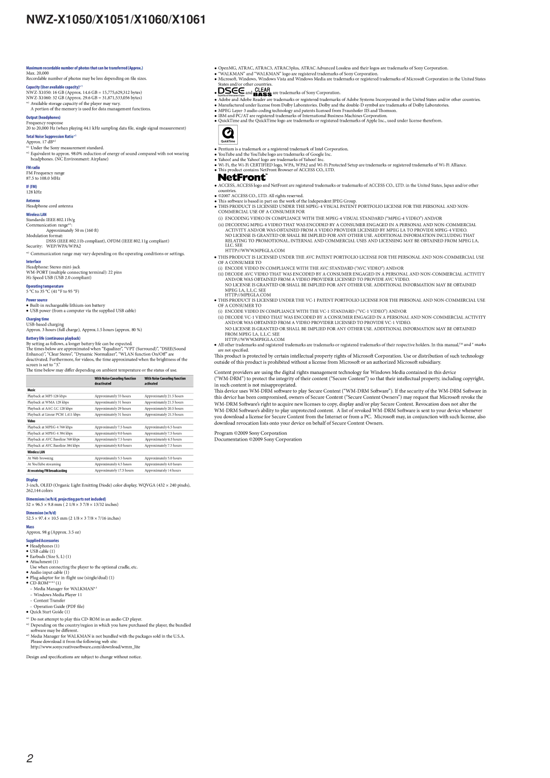 Sony NWZ-X1051 service manual NWZ-X1050/X1051/X1060/X1061 