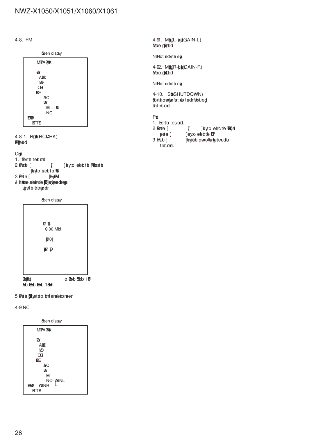 Sony NWZ-X1051 service manual Reception output check Rcvchk, Shutdown Shutdown, Procedure 